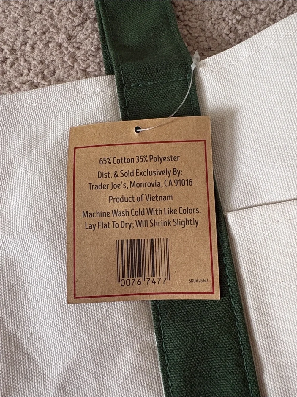 Trader Joe's Mini Canvas Tote Bag Dark Green